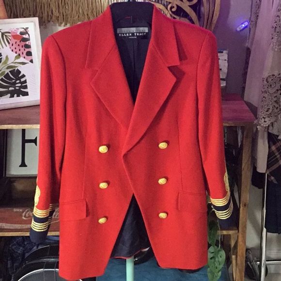 Ellen Tracy Jackets & Blazers - Vintage Linda Allard Ellen Tracy Vintage Military Blazer petite statement Wool